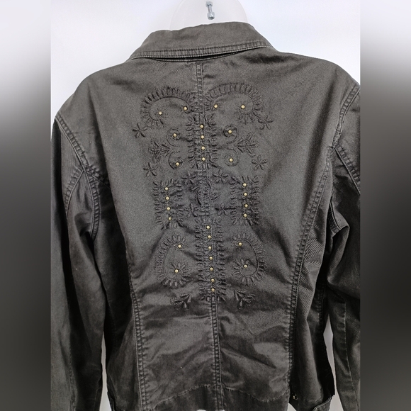 Chico's Denim Western Jacket Brown Embroidered Studded Denim Boho(#1,343)(C) - Picture 7 of 11